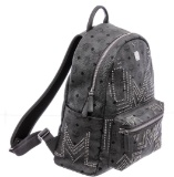 MCM Gray Visetos Canvas Leather Medium Studded Backpack