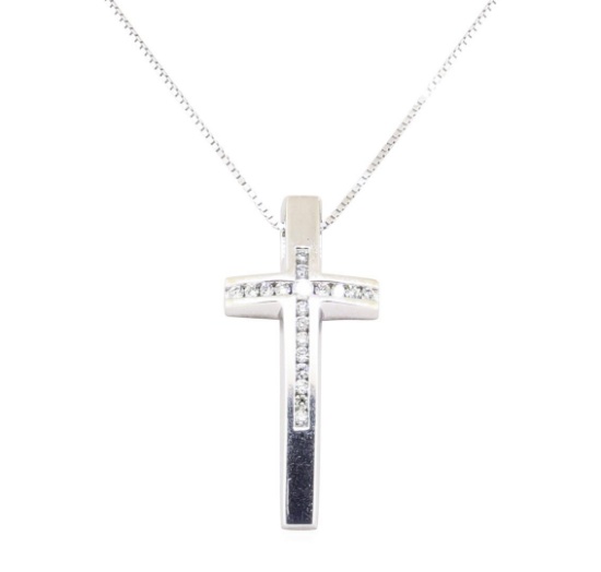 0.20 ctw Diamond Cross Pendant with Chain - 14KT & 18KT White Gold