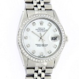 Rolex Mens Stainless Steel Mother Of Pearl Diamond 36MM Datejust Wristwatch With