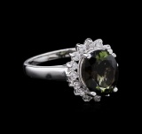 3.10 ctw  Green Tourmaline and Diamond Ring - 14KT White Gold