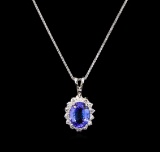 3.00 ctw Tanzanite and Diamond Pendant With Chain - 14KT White Gold