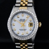 Rolex Mens 2 Tone 14K Mother Of Pearl Diamond 36MM Datejust Wristwatch