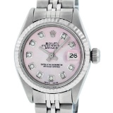 Rolex Ladies Stainless Steel Pink Diamond Gold Bezel Datejust Wristwatch