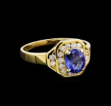 1.00 ctw Tanzanite and Diamond Ring - 14KT Yellow Gold