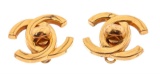 Chanel Gold-Tone Turn Lock CC Logo Clip On Earrings