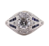 1.05 ctw Diamond and Sapphire Ring - Platinum