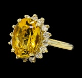 5.50 ctw Citrine Quartz  and Diamond Ring - 14KT Yellow  Gold
