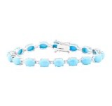 20.36 ctw Turquoise And Diamond Bracelet - 14KT White Gold