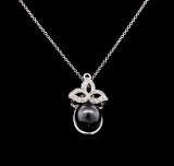 0.16 ctw Pearl and Diamond Pendant - 14KT White Gold