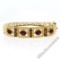 Vintage 14kt Yellow Gold 4.50 ctw Garnet Etched Open Wide Bangle Bracelet