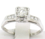 Vintage 14K White Gold 0.37 ctw Diamond Engagement Ring with 4 Accent Diamonds