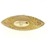 9k Yellow Gold .10 ctw Diamond Marquise Shaped Etched Brooch Pin