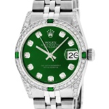 Rolex Women Midsize 31mm Green Diamond Lugs & Emeralds Datejust Wristwatch