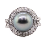 Tahitian Pearl and Diamond Ring - 18KT White Gold