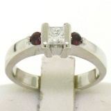 14kt White Gold 0.41 ctw Princess Diamond and Garnet Engagement Ring