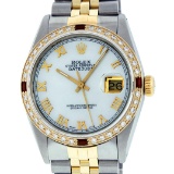 Rolex Mens 2 Tone 14K Mother Of Pearl Diamond & Ruby 36MM Datejust Wristwatch
