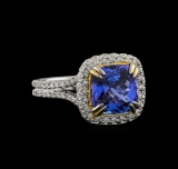14KT Two-Tone Gold 4.29 ctw Tanzanite and Diamond Ring