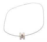 Hermes White Silver-Tone Pop H Pendant Necklace