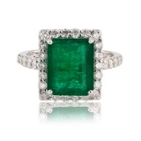 4.06 ctw Emerald and 1.10 ctw Diamond 14K White Gold Ring