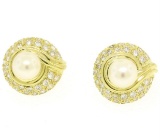 18kt Yellow Gold 1.25 ctw Cultured Pearl and Diamond Button Earrings