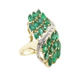 8.12 ctw Emerald and Diamond Waterfall Ring - 14KT Yellow Gold