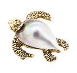 Mother of Pearl Turtle Pin - 14KT Yellow Gold