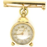 Vintage Unique 14K Yellow Gold Wittnauer 17 Jewel Mechanical Watch Pin Brooch