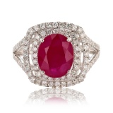 3.21 ctw Ruby and 0.85 ctw Diamond 14K White Gold Ring