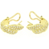 18K Yellow Gold 0.64 ctw Pave FINE Round BRILLIANT Diamond Huggie Hoop Earrings