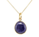 Faceted Sapphire Slice Pendant with Chain - 14KT Yellow Gold