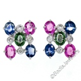 18kt White Gold 3.86 ctw Oval Sapphire and Round Diamond Stud Earrings
