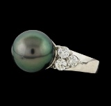 Pearl and Diamond Ring - 14KT White Gold
