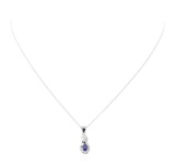 0.45 ctw Blue Sapphire and Diamond Pendant with Chain - 14KT White Gold