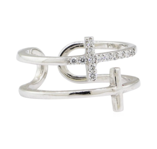 0.20 ctw Diamond Double Cross Motif Toe Cuff Ring - 14KT White Gold