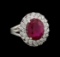 GIA Cert 5.91 ctw Ruby and Diamond Ring - 14KT White Gold