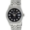 Rolex Mens Stainless Steel Black Diamond 36MM Datejust Wristwatch