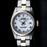 Rolex Ladies 2 Tone 14K Gold Yellow Gold & Stainless Steel White Roman 26MM Date