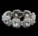 14KT White Gold 38.79 ctw Aquamarine and Diamond Bracelet