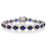 18.13 ctw Blue Sapphire and 3.92 ctw Diamond 14K White Gold Bracelet