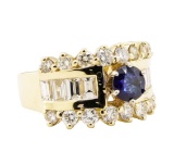 2.88 ctw Blue Sapphire And Diamond Ring - 14KT Yellow Gold