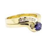 0.94 ctw Blue Sapphire and Diamond Ring Set - 14KT Yellow Gold