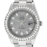 Rolex Mens SS 41MM Meteorite Baguette Diamond Datejust 2 Oyster Band Wristwatch