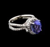 4.41 ctw Tanzanite and Diamond Ring - 14KT White Gold