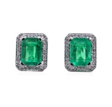 3.38 ctw Emerald and Diamond Earrings - 14KT White Gold