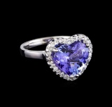 4.42 ctw Tanzanite and Diamond Ring - 14KT White Gold