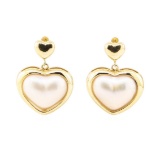 Heart Shaped Mother of Pearl Dangle Earrings - 14KT Yellow Gold