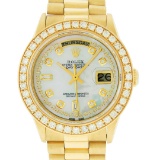 Rolex Mens 18K Yellow Gold MOP String Diamond 2.5 ctw Quickset President Wristwa