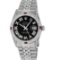Rolex Mens Stainless Steel Black Roman Diamond & Ruby Datejust Wristwatch With R
