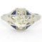 Antique Art Deco 20kt White Gold Diamond and Sapphire Engagement Ring