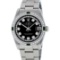 Rolex Womens Midsize 31mm Black String Diamond & Emerald Datejust Wristwatch